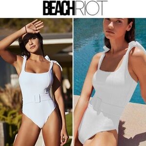 Beach Riot Sydney Core Collection Belled White One Piece Swimsuit XS NWT 188$